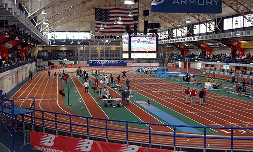 Inside the Armory there is daylight, a fast banked track and a video 